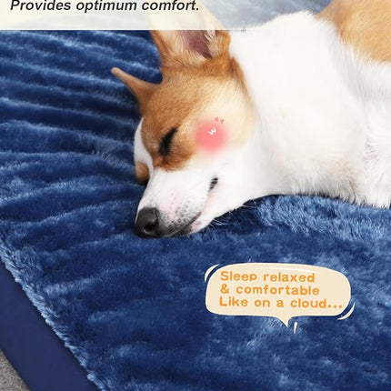 KSIIA Orthopedic Dog Crate Bed Waterproof Dog beds for Small Dogs Deluxe Plush Washable Pet Mat with Egg Crate Foam & Removable Cover, 23 x 17 Inch, Blue