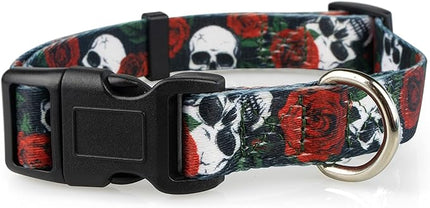 Limeloot Skulls and Roses Dog Collar for Large Dogs, Boy or Girl Dog Collar with Flowers and Skulls, Large