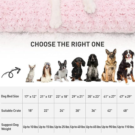 KSIIA Washable Dog Bed Deluxe Plush Dog Crate Beds Comfy Kennel Pad Anti-Slip Pet Sleeping Mat for Large, Jumbo, Medium, Small Dogs Breeds, 23" x 18", Pink