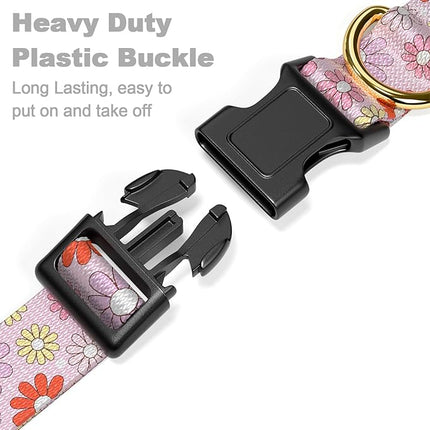 Rnivvi Dog Collar for Medium Dogs, Cute Heavy Duty Adjustable Puppy Collar with Quick Release Buckle for Girl & Female, Pet Accessories for Walking Running, M Length 1" Width, Colorful Chamomile
