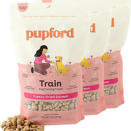 Pupford Freeze Dried Training Treats for Dogs & Puppies, 1400+ Two Ingredient Bites (Salmon, 4 oz, 3 Pack)