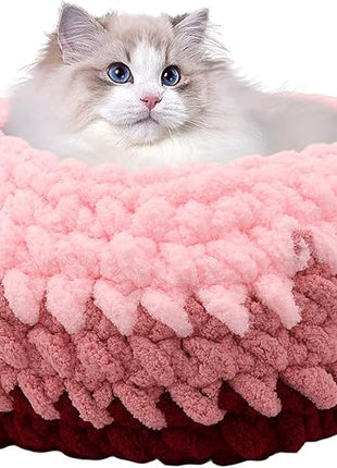 Ombre Gradient Round Cat Bed for Indoor Cats, Chunky Knit Washable & Plush Pet Bed, Cozy Nest with Non-Slip Bottom for Small Medium Cats