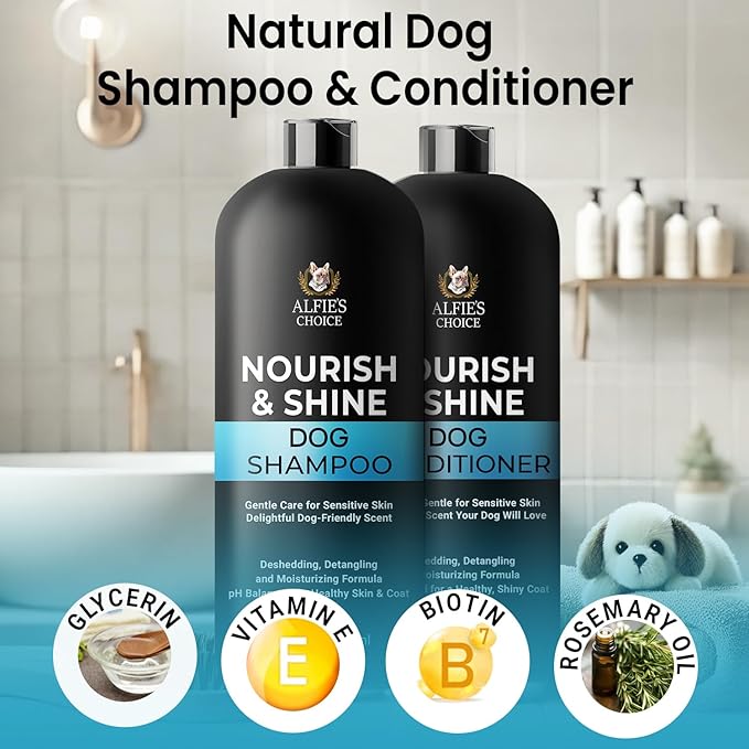 Dog Shampoo and Conditioner Set for Itchy Skin, Allergies & Odor – 2-in-1 Calming Formula with Lavender, Rosemary & Biotin – Moisturizing & Detangling – Safe for Puppies & All Breeds – 16 oz x 2
