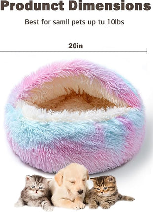 Cat Bed for Indoor Cats, Calming Cozy Cave with Self-Warming Plush, Entire Bed Machine Washable & Anti-Slip Base, Breathable Pet Bed for Small Cats&Dogs All Seasons (Dazzling Colors, 20 * 20inch)