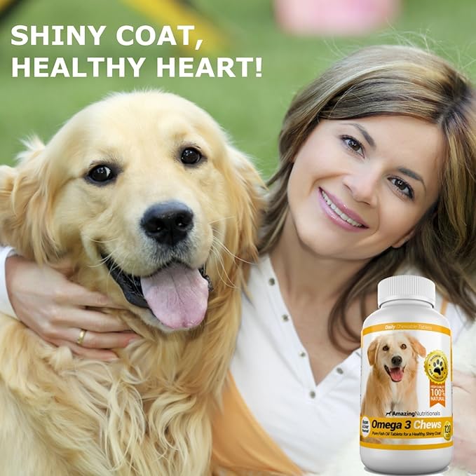 Amazing Omega 3 for Dogs - Omega 3 Fish Oil for Dogs Supplement for Itchy Skin Relief for Dry Skin and Hot Spots and Shedding Coat with EPA and DHA Fatty Acids - 120 Bacon Flavor Chews