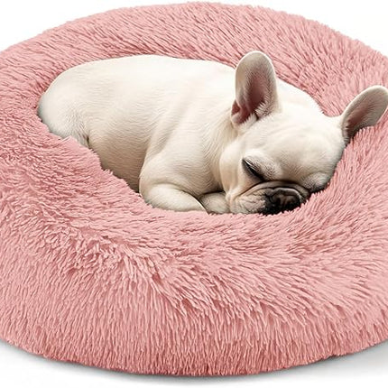 Hoewina Dog & Cat Bed, 20in Cat Beds for Indoor Cats, Calming Donut Bed for Puppy and Kitten, Washable Round Fluffy Pet Bed for Small Medium Dogs and Cats (Pink)