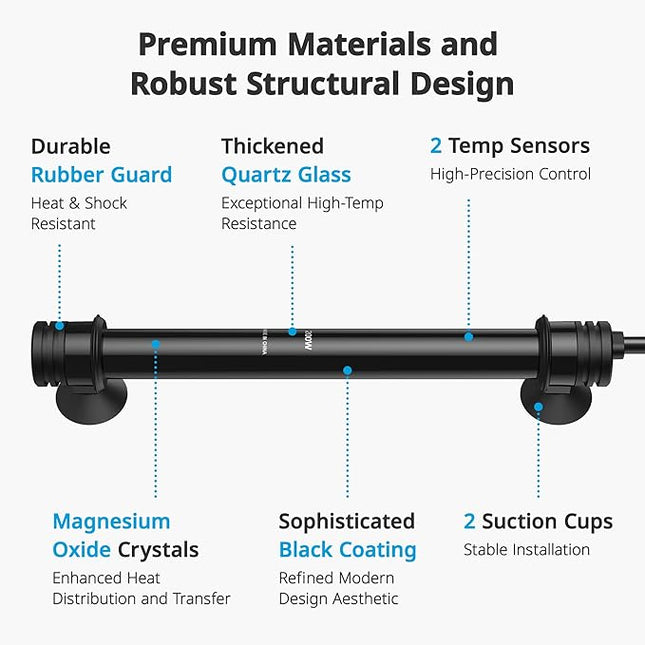 NICREW 200W Aquarium Heater with Temperature Adjustable Controller & Dual Sensors, 30-50 Gallon Submersible Fish Tank Heater, Overheat Protection