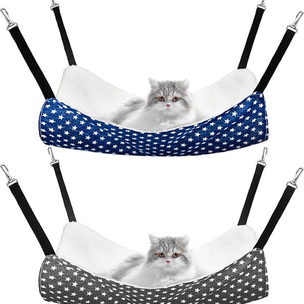 Jetec 2 Pieces Reversible Cat Hanging Hammock Soft Breathable Pet Cage Hammock with Adjustable Straps and Metal Hooks Double Sided Hanging Bed for Small Dogs Rabbits(Pentagram,M)