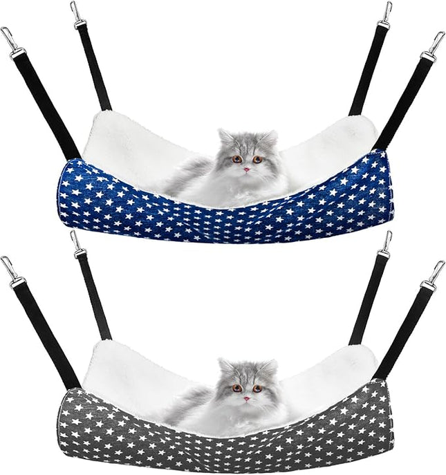 Jetec 2 Pieces Reversible Cat Hanging Hammock Soft Breathable Pet Cage Hammock with Adjustable Straps and Metal Hooks Double Sided Hanging Bed for Small Dogs Rabbits(Pentagram,M)