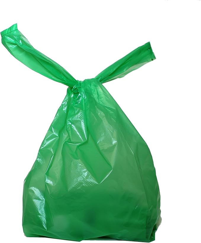 200 Black Easy Open & Easy-tie Handle 15" Strong Leak- Proof Poop Bags, Dog Waste Bags Made in USA (not on rolls) (Green)