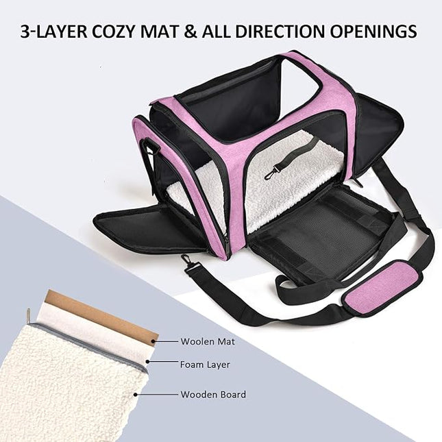Large Cat Carriers Dog Carrier Pet Carrier for Large Cats Dogs Puppies up to 25Lbs, Big Dog Carrier Soft Sided, Collapsible Travel Puppy Carrier - Large - Pink