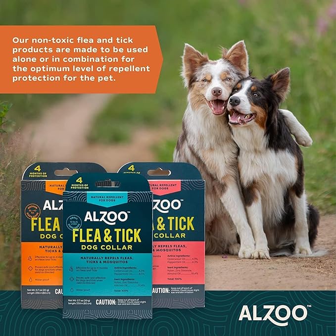 ALZOO Natural Flea & Tick Dog Collar - Helps Repel Fleas, Ticks & Mosquitoes - 100% Plant-Based Active Ingredients - Waterproof - Up to 4 Months Protection - Large-Sized Dogs: 40+ lbs - Single