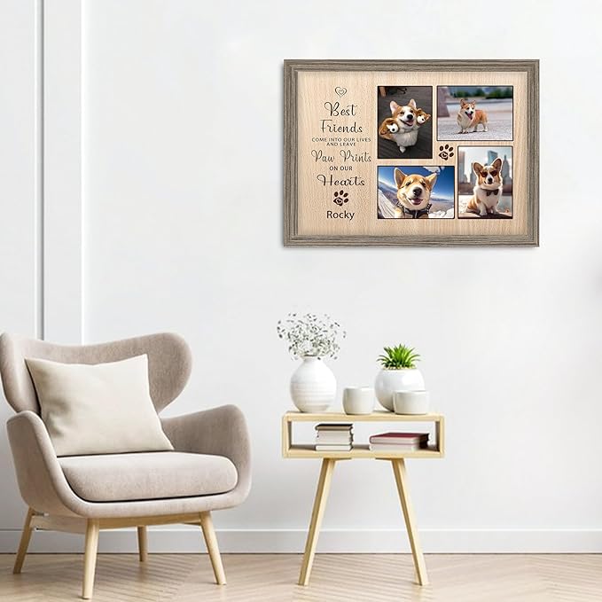 Custom Dog Memorial Gifts for Loss of Dog, Personalized Wall Art with Photo and Name, Forever in My Heart Memorial Canvas Keepsake for Pet Owners Lovers, Customized Dog Loss Sympathy Gifts