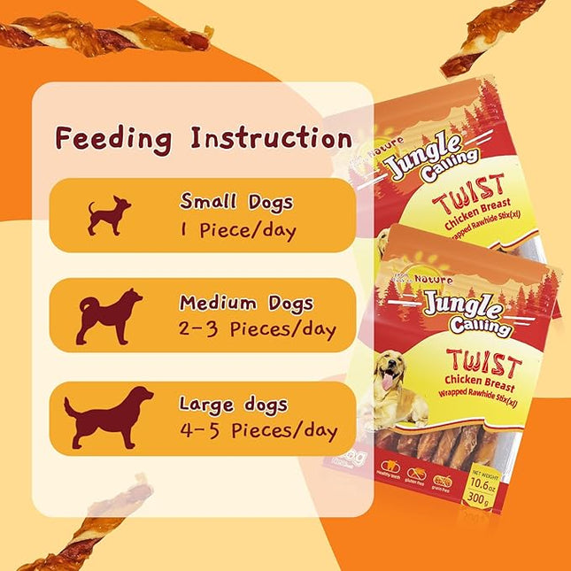 Jungle Calling Dog Treats, Chicken Wrapped Rawhide Chew Sticks - High Protein, Low Fat Dental Chews for Teeth Cleaning & Training Rewards, 10.6oz