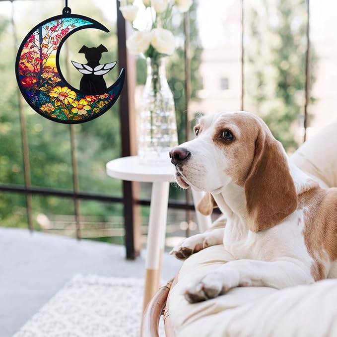 DIY Dog Angel Memorial Suncatcher, Pet Sympathy Keychain with Sympathy Card, Memorial Gifts for Loss of Dog, Pet Passing Away Remembrance Gift (Sunflower)