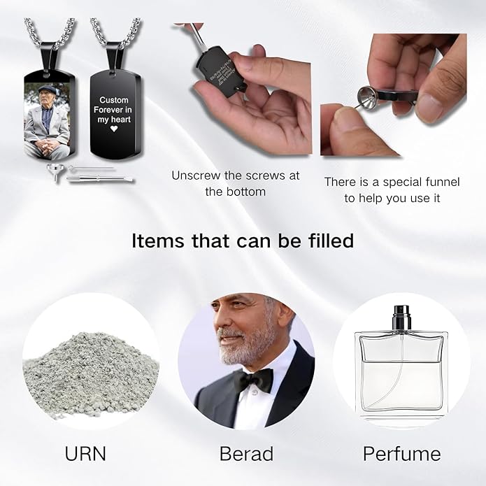 Personalized Ashes Necklace for Men Women Pet Custom Photo Text Urn Necklace Customized Engraving Holder Memorial Cremation Jewelry Keepsake Memorial Gifts