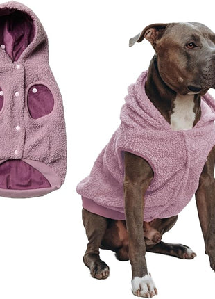 Spark Paws Fleece Dog Jacket, Hooded Sweater Vest, Warm Coat for Winter - Suitable for Small Medium Large XL XXL Breeds - Taupe - 4XL