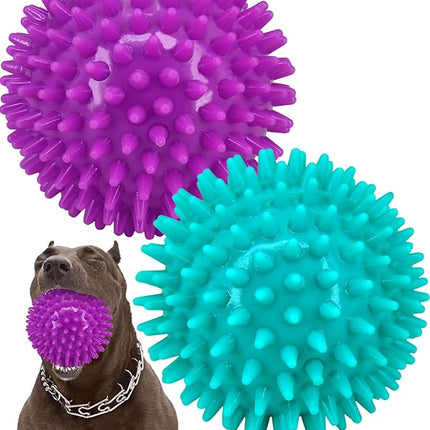 2 Pack 4.5” Heavy Duty Squeaky Dog Ball for Medium Large Dogs, Spikey Dog Ball Toys for Clean Teeth and Training, Large Dog Toys for Aggressive Chewers…
