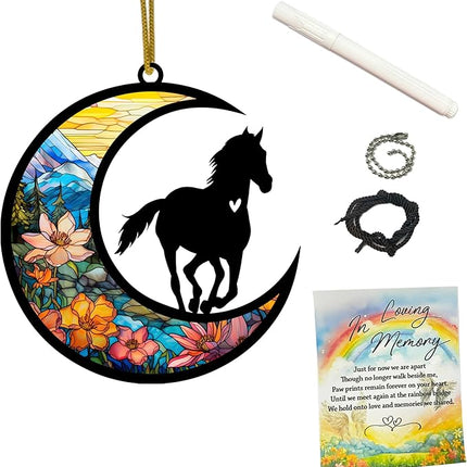 Horse Memorial Suncatcher, Personalized Pet Loss Gift with Name & Date, Sympathy Rainbow Bridge Remembrance, Horse Lover Bereavement Gifts, Hanging Window Decor & Ornament