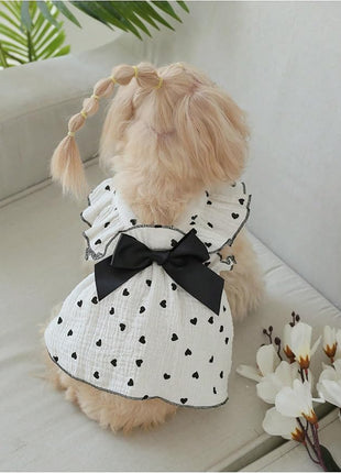 QWINEE 2 Pieces Cute Heart Pattern Dog Dress Ruffle Trim Princess Dress Cat Vest Dress Lace Trim Summer Dress Pet Clothes for Small Medium Cats Dogs Kitten Puppy Red and Black X-Large