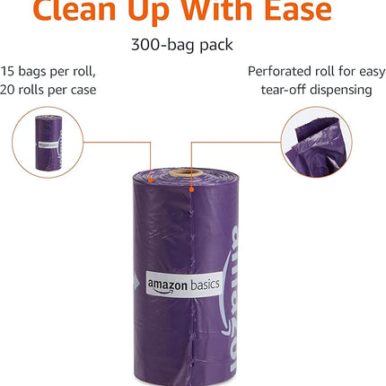 Amazon Basics Premium Lavender Scented Standard Dog Waste Bags, 300 Count (15 Pack of 20)