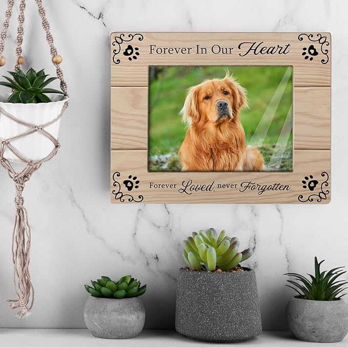 Pet Memorial Picture Frame for Dogs, 4x6Inch, Brown Wooden Tabletop Frame with Handmade Design and High-definition Printing