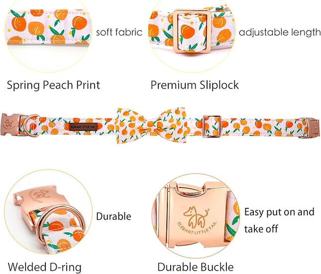 Elegant little tail Dog Collar, Peach Pattern Pet Collars with Bow Girl Cotton Bowtie Collars Spring Puppy Gift Adjustable Pet Collar for X-Small Dogs