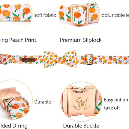 Elegant little tail Dog Collar, Peach Pattern Pet Collars with Bow Girl Cotton Bowtie Collars Spring Puppy Gift Adjustable Pet Collar for Medium Dogs