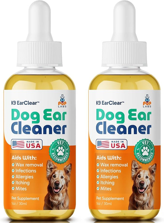 Ear Clear, Natural Dog Ear Cleaner and Infection Treatment for Dogs, Dog Drops for Itching, Irritation, & Wax Build-Up, 2-Pack
