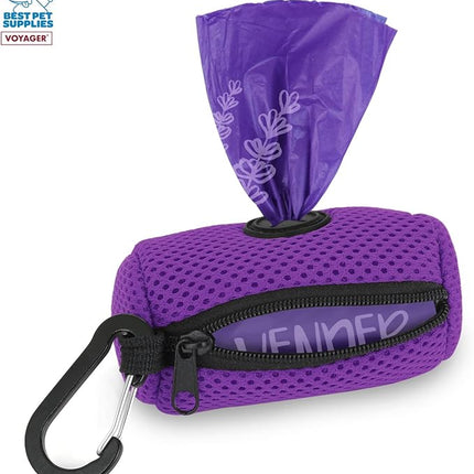 Best Pet Supplies Dog Poop Bag Holder Leash Attachment with 15 Bags, Purple, Reusable Mesh Dispenser Pouch for Travel, Walking, Park, and Outdoor Use, Soft and Durable with Clip-On