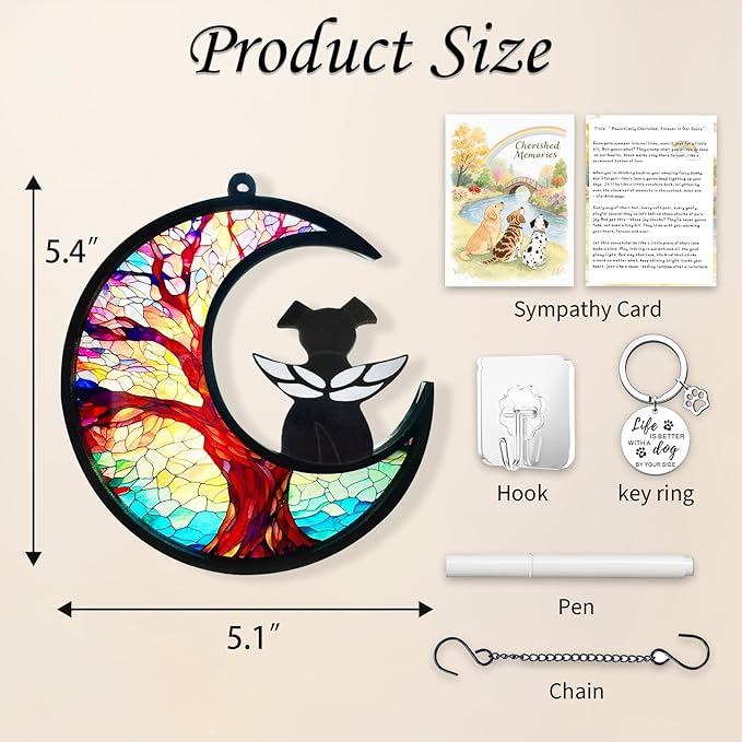 DIY Dog Angel Memorial Suncatcher, Pet Sympathy Keychain with Sympathy Card, Memorial Gifts for Loss of Dog, Pet Passing Away Remembrance Gift (Life Tree)