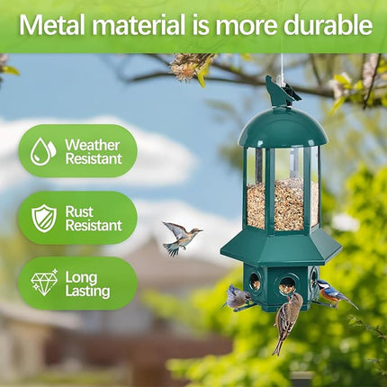 Professional Squirrel Proof Bird Feeders - Sorflife Large Capacity 5.06 lbs, Reliable and Rust Resistant Metal Bird Feeding Station for Prevents Squirrels from Stealing Food and Easy Refilling Green