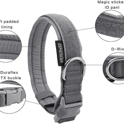 EXCELLENT ELITE SPANKER Tactical Small Puppy Dog Collar Nylon Adjustable Heavy Duty Military for Small Medium and Large Dogs Pet Soft Padded Dog Collar(Grey-S)