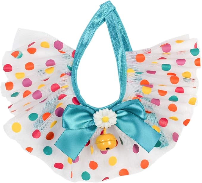 2PCS Dog Cat Collar with Bell Colored Polka Dot Daisy Pet Bib Cute Scarfs Necklace Neck Strap for Pet Costume Supplies