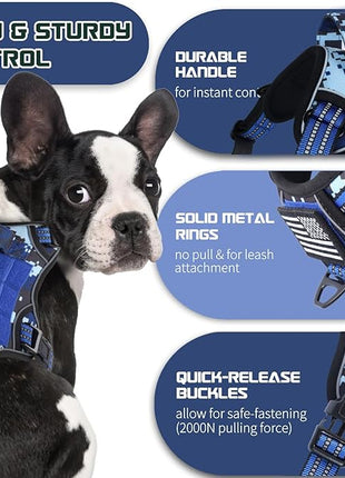 BUMBIN Tactical Dog Harness for Large Dogs No Pull, Famous TIK Tok No Pull Puppy Harness, Fit Smart Reflective Pet Walking Harness for Training, Adjustable Dog Vest Harness with Handle Blue Camo L