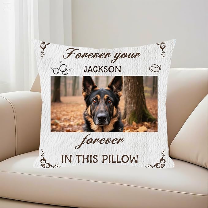Custom Picture Pet Memorial Pillow, Personalized Dog Memorial Gifts for Loss of Dog, Sympathy Gift for Dog Bereavement & Remembrance Pillowcase (Style G)