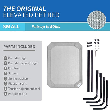 Coolaroo Original Elevated Dog Bed - Breathable Off-The-Ground Pet Bed with Cooling Fabric, Joint Relief & Moisture-Resistant Fabric, 100% Recyclable, Easy Clean, Grey, Small