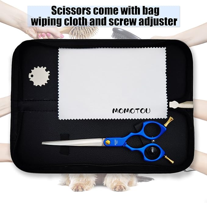 6.5'' Small Blue Straight Dog Grooming Scissors Professional Trimming Shears with Ultra-Lightweight Offset Handle 440C Stainless Steel Pet Scissors for Face and Paws