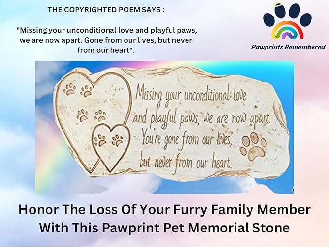Pet Memorial Stone Marker for Dog or Cat - for Outdoor Garden, Backyard, or Lawn. Pet Grave Headstone Tombstone - Loss of Pet Gift - Made of Weatherproof Resin