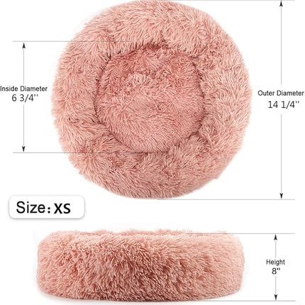 NOYAL Calming Donut Dog Bed for Small to Medium Dogs & Cats - Plush Faux Fur Anti-Anxiety Pet Bed with Machine Washable Cover & Non-Slip Base
