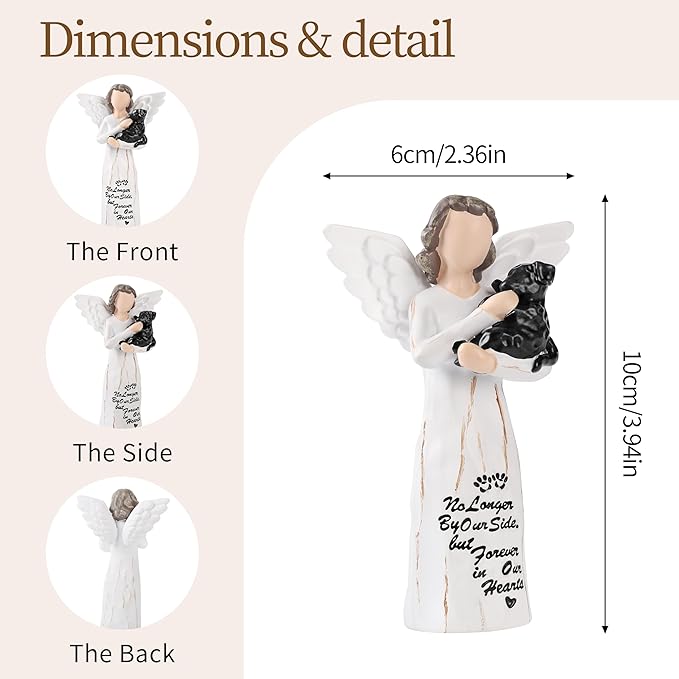Loss of Dog Sympathy Gift, Dog Memorial Gifts, Angel Figurine, Remembrance Keepsake, Pet Sympathy Gift(Black-S Size)