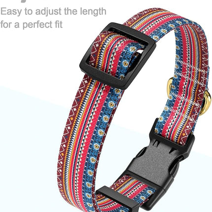 Rnivvi Dog Collar for Medium Dogs, Cute Boho Heavy Duty Adjustable Puppy Collar with Quick Release Buckle for Girl & Female, Pet Accessories for Walking Running, M Length 1" Width, Geometric