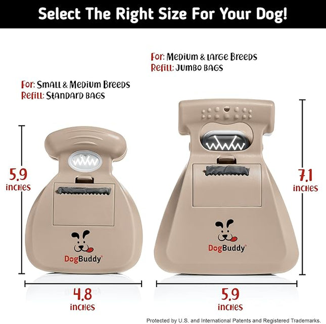 DogBuddy Pooper Scooper, Portable Dog Pooper Scooper, Poop Scooper for Small and Large Dogs, Pooper Scooper with Bag Attachment, Leash Clip and Dog Waste Bags Included (Medium, Taupe)