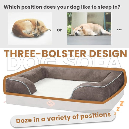 Laifug Large Orthopedic Premium Memory Foam Dog Bed, Dog Sofa with Washable and Removable Suede Cover, Waterproof Liner and Non-Slip Bottom Light Brown, X-Large(44''x34''x9'')