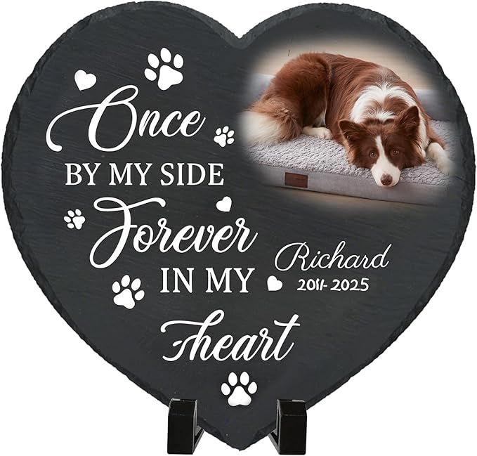 Personalized Pet Memorial Stone - Custom Dog Grave Marker with Name & Photo - Sympathy Gifts for Loss of Beloved Dog - Cemetery Decor - Rainbow Bridge Memorial for Dogs (Style D)
