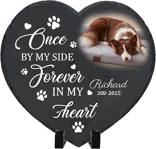 Personalized Pet Memorial Stone - Custom Dog Grave Marker with Name & Photo - Sympathy Gifts for Loss of Beloved Dog - Cemetery Decor - Rainbow Bridge Memorial for Dogs (Style D)