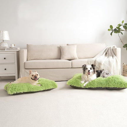 EHEYCIGA Fluffy Dog Crate Bed for Medium Dogs, Plush Faux Fur Crate Pad, Calming Anti Anxiety Medium Dog Bed, Washable Soft Warm Mat with Non-Slip Bottom, Green