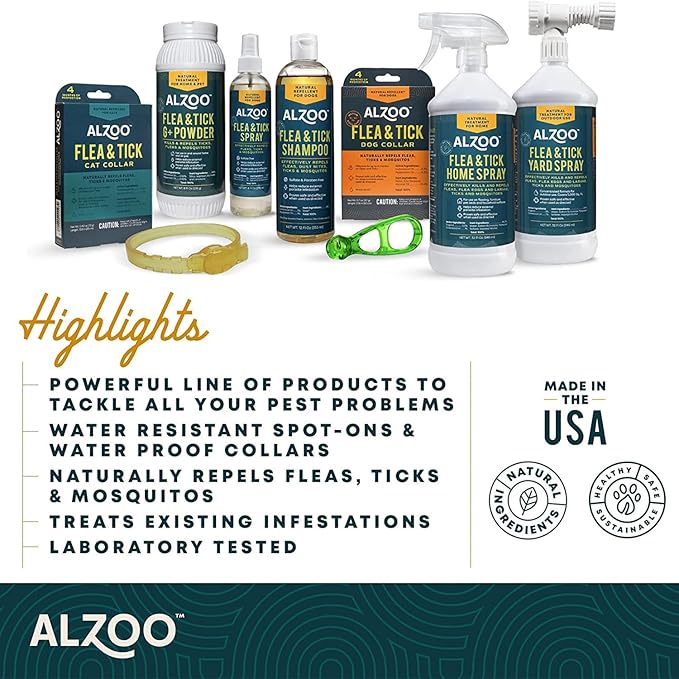 ALZOO Natural Flea & Tick Squeeze-On for Cats, Helps Repel Fleas, Ticks & Mosquitos, Up to 3-Months Protection, Plant-Based Active Ingredients, Water-Resistant, 3 EZ-On Applicators Per Pack