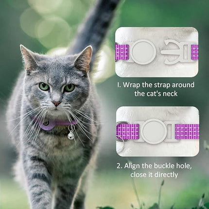 Apple AirTag Cat Collar, GPS Tracker Kitten Collar with Reflective Breakaway Holder and Bell, Lightweight for Cats & Kittens (Purple)