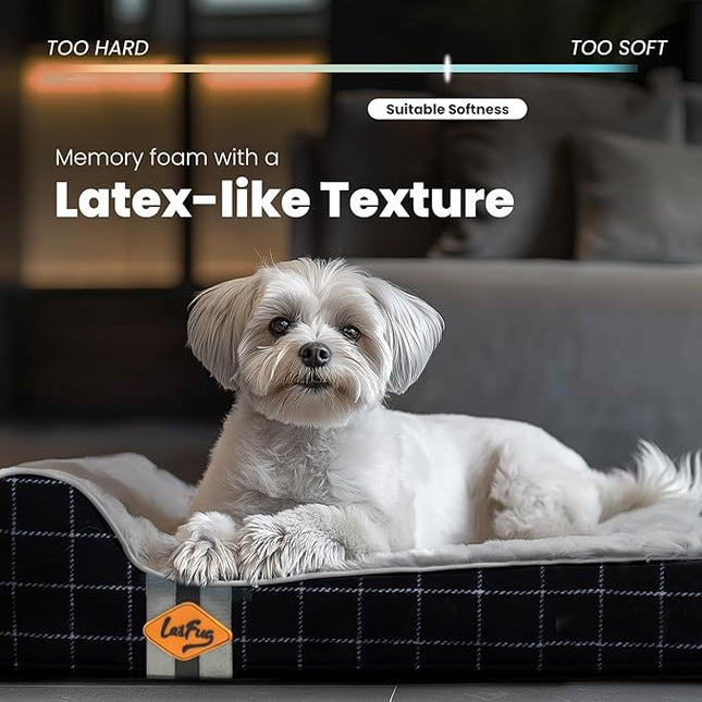 Laifug Orthopedic Memory Foam Dog Bed with Durable Water Proof Liner and Removable Washable Cover (Large (34"x22"x5.5"), Black Grid Gray)